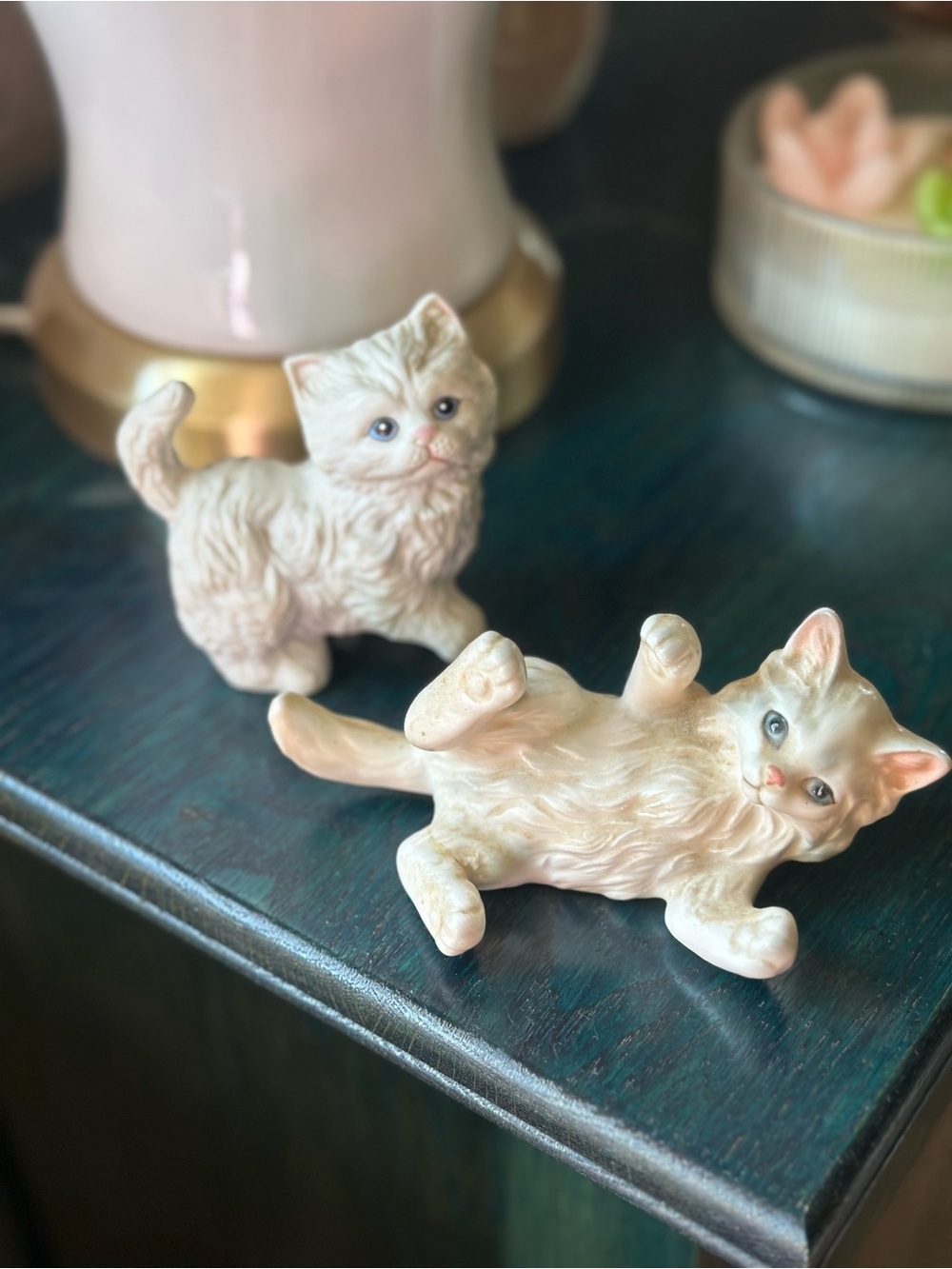 Lefton Cream and Pale Pink Kitten Figurine Pair